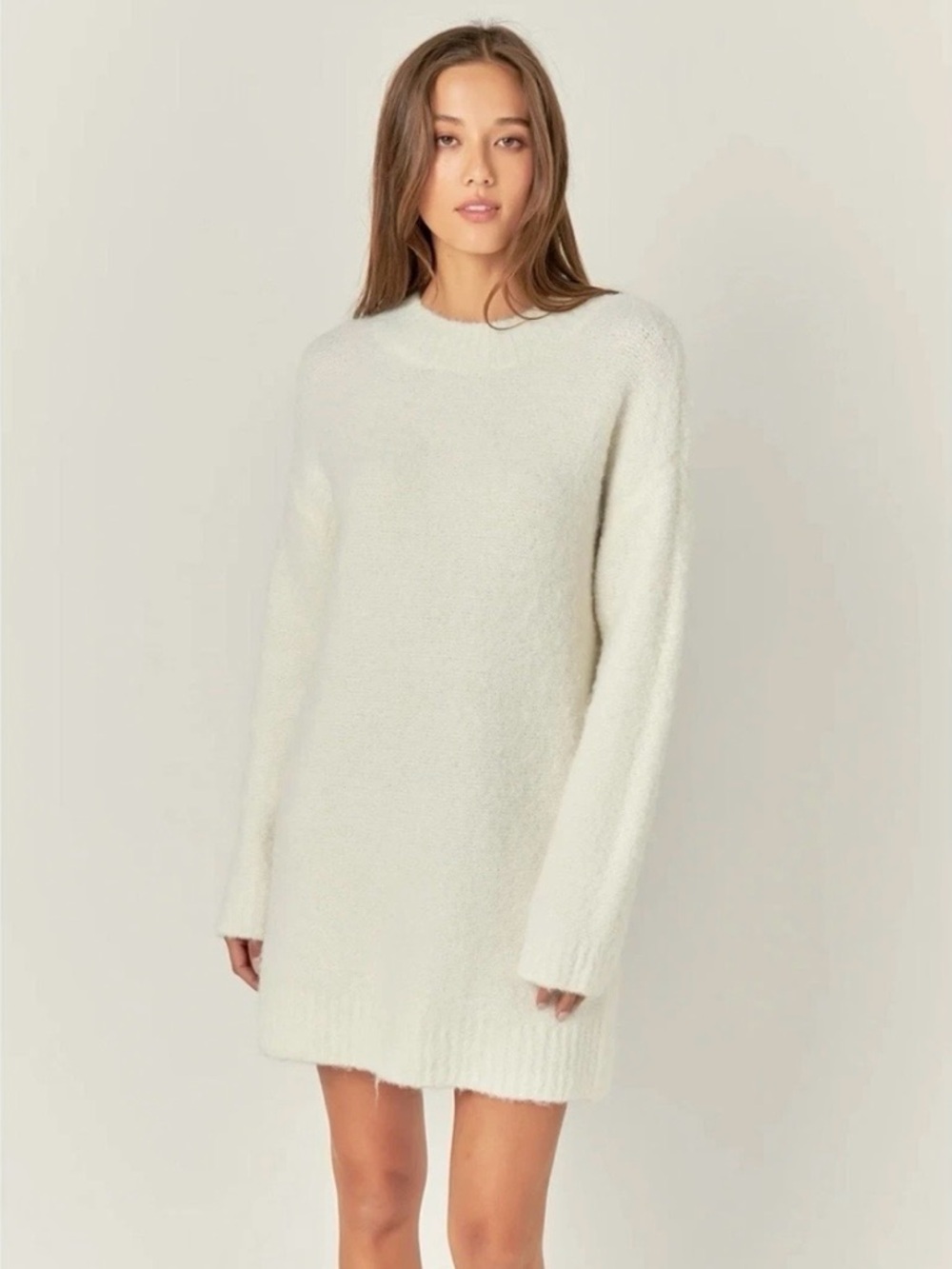 NWT English Factory Cozy Round Neck‎ Cream Textured Knit Sweater Dress